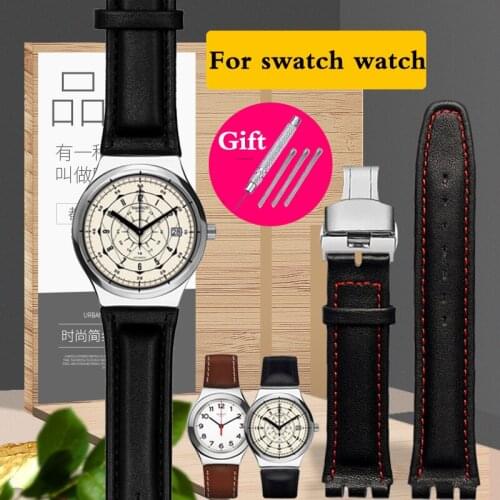 17mm 19mm strap for swatch band Genuine Calf Leather Watch Strap Band Black Brown White Waterproof High Quality