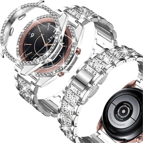 For samsung galaxy watch 3 41mm 45mm band with case Bling Women Dressy Bracelet for galaxy watch 3 strap + Shiny cases cover