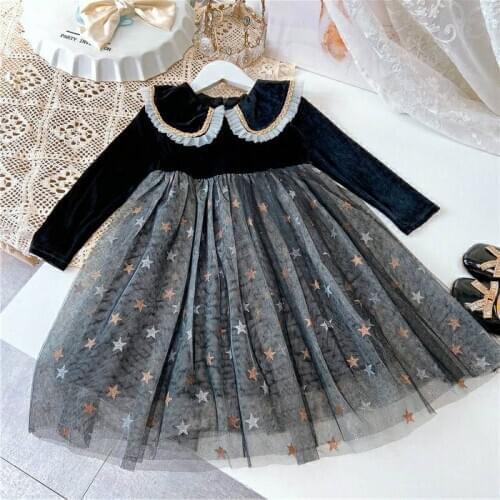 Christmas Girls Costumes Winter Stars Sequined Lace Princess Kids Dress New Year Clothes Children Birthday Party Elegant Dress