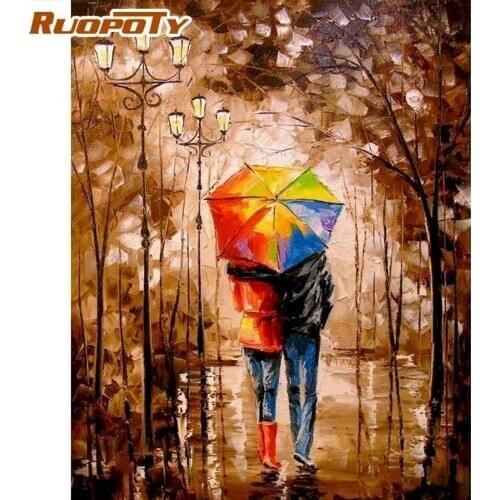 RUOPOTY Lovers Walk In Rain Scenery Painting By Numbers Kits For Adults Children HandPainted 40x50cm Framed On Canvas Home Arts