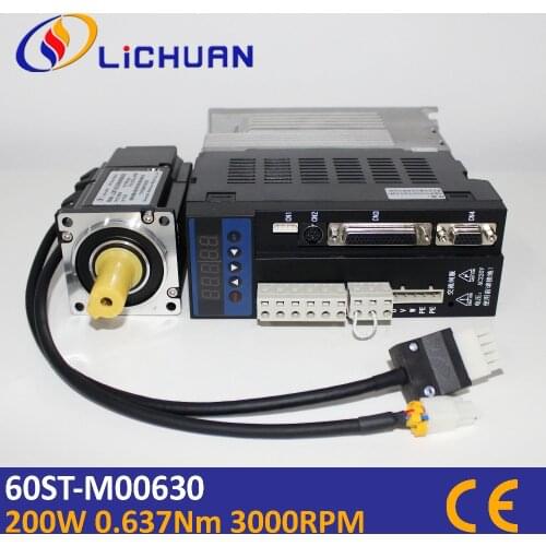 Good quality 200W servo motor kit 0.637N.m 200w 3000rpm 60ST AC servomotor 60ST-M00630 + matched servo drive for cnc lathe