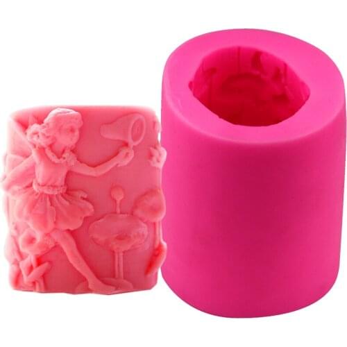 3D dragonfly girl Lotus pattern cylinder shape Silicone candle mold fondant mould cake decorating tools soap molds T0756