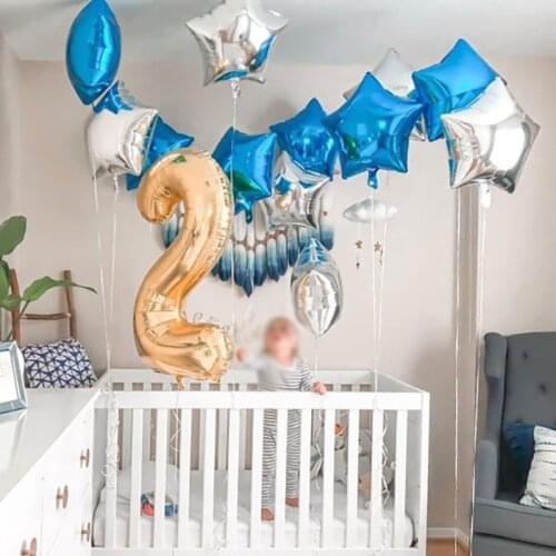 Blue Silver 18inch Star Foil Balloons 40inch Air Helium Number Globos Birthday Wedding Decorations Baby Shower Party Decor Balls