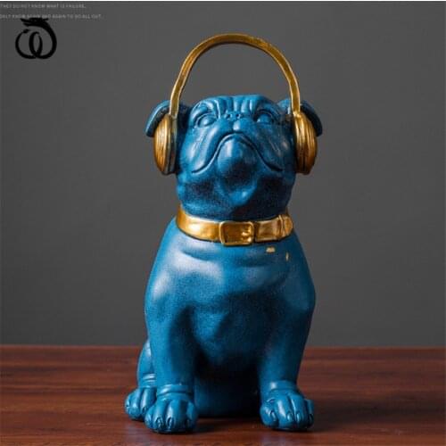 Modern Simple Bulldog Art Sculpture Room Decor Earphone Dog Statue Creative Resin Craft Office Home Decorations Figurine R6792