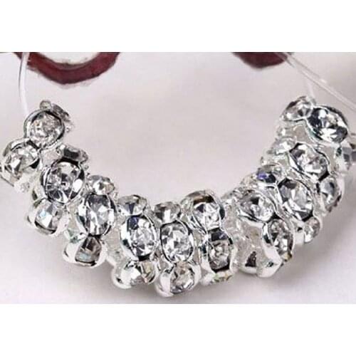6mm 8mm 10mm 12mm uji White Crystal Rhinestone Metal Wave Rondelle Spacer silver Plated DIY Loose Beads Bracelet Crafts