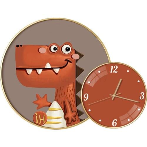 Lion dinosaur childrens room decoration painting bedroom bedside decoration clock hanging painting boy creative painting