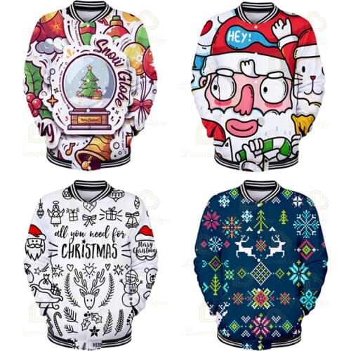Merry Christmas Hoodies Sweatshirts Baseball Uniform Jacket Men 3D Hoodie Coat Cosplay Costume New Year Gift