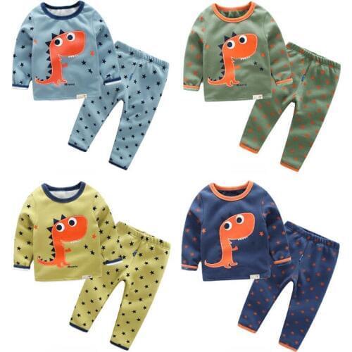 High Quality 2019 winter brand girls boys Pajamas sets Plus velvet cartoon dinosaur baby Pyjamas kids clothes sleepwear costume