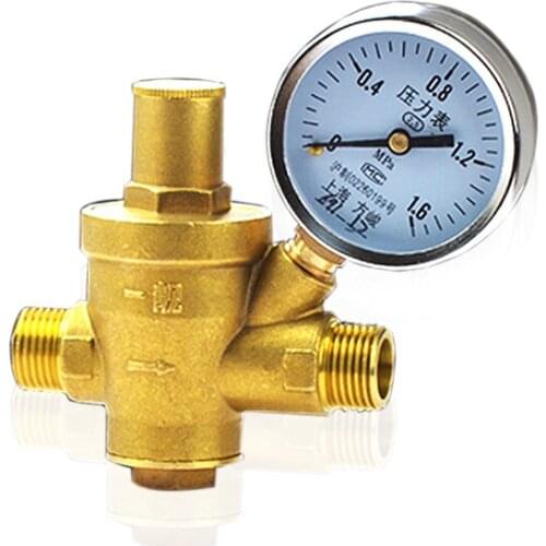 High Quality Adjustable DN15 Water Reducing Valve 1/2" Male Thread Thick Brass Pressure Gauge Regulator Valves With Gauge Meter