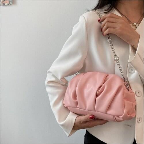 High Quality Lady Personality Design Fold Pearl Chain Bag Female 2021 New Lady Sweet Fashion One-shoulder Messenger Dumpling Bag