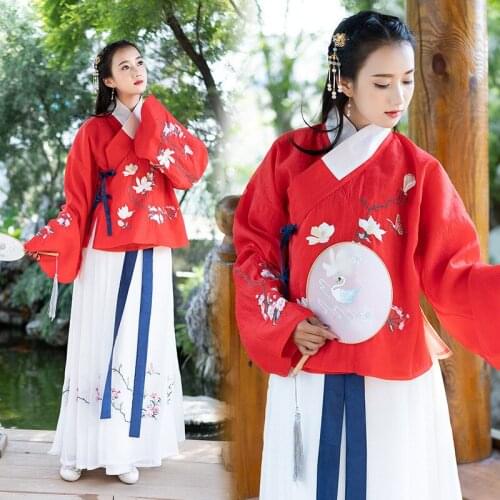 Womens Pipa sleeve crossed collar jacket skirt embroidered improved horse face skirt classic performance class dress