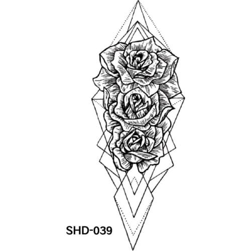 1 Pcs Hot sale Black and White Sketch Flower Tattoo Sticker Waterproof Plain Flower Animal Compass Tattoo Sticker Package
