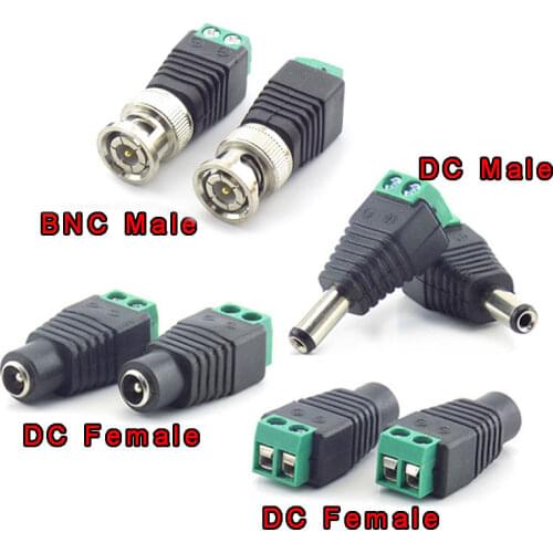 1/2/10pcs 12V DC Male DC Female Plug BNC Male Connector Plug CCTV DC Power Cable 2.1 x 5.5mm BNC Adapter for Led Strip Light