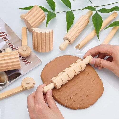 12Pcs Clay and Dough Tools Play Accessories Includes Rollers Hammer Party Pack Wood Pottery Tools Stamps for Clay Art