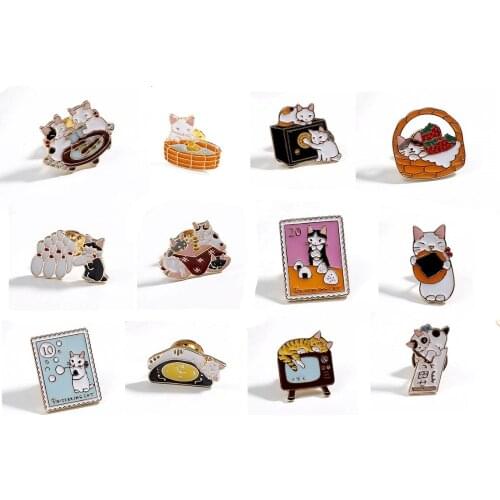 12 PCS/ lot new fashion jewelry bag shirts jean accessories metal enamel kitty cute cat brooch pins