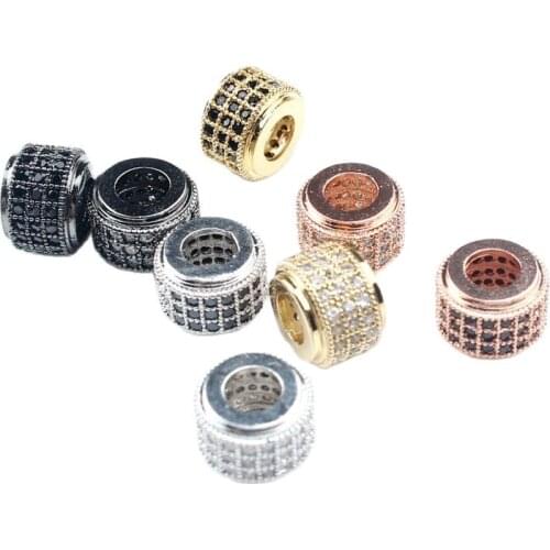 3pcs/lot Fashion Metal Brass Micro Pave Crystal CZ Cylinder Round Spacer Beads for Men Bracelet Making DIY Jewelry Accessories