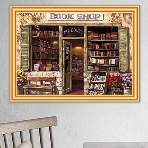 5D DIY Diamond Painting "BOOK SHOP" Cross Stitch Kit Full Diamond Embroidery Mosaic Picture of Rhinestones Home Decor Gift