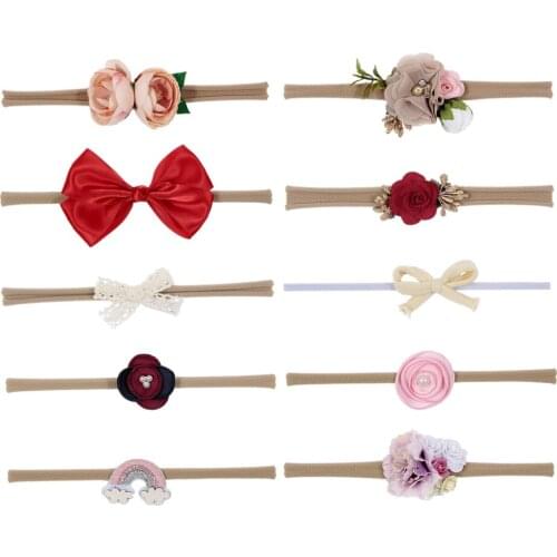 New Newborn Hair Bows Flower Headband Rainbow Flowers Kids Handmade Hair Accessories Birthday Christmas Gift