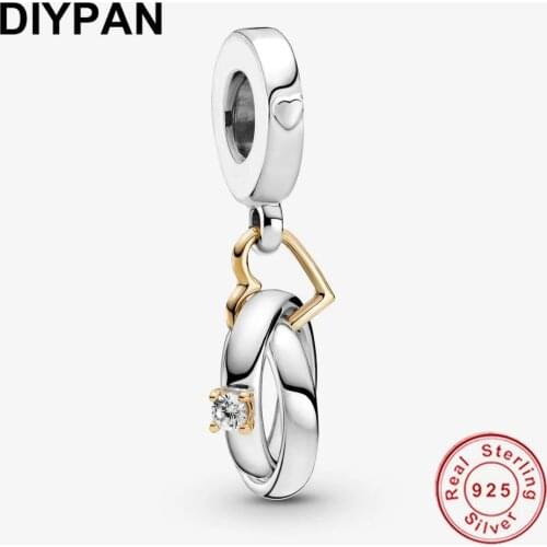 Fit Pandora Original Bracelet Charm 925 Sterling Silver Two-tone Wedding Rings Dangle Charm Bangle DIY Jewelry Berloque