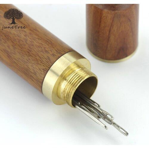 Junetree Wood Needle Case Sew Case Needles Box Sewing Embroidery Mending Housing Case Wood Box Leather Knitting Craft DIY
