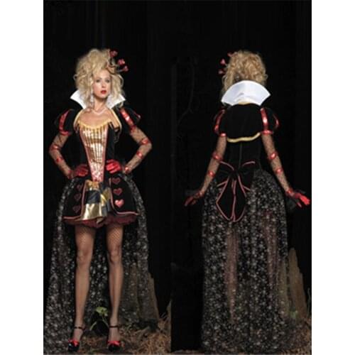 Black Deluxe Queen Costumes queen of the heart costume cosplay carnival party fancy Halloween fashion Lace dress with Lace Golve