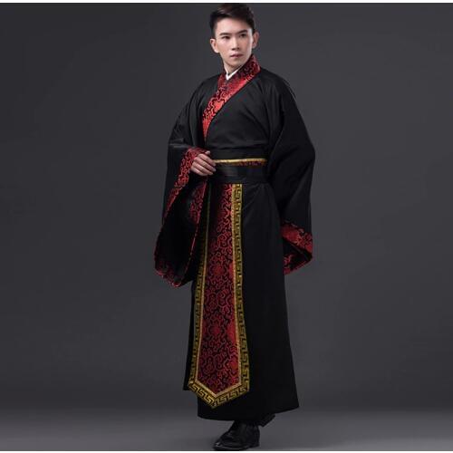 Black Long Robe for Men Chinese Traditional Costume Male Hanfu Captain Clothing National Tang Dynasty Stage Dance Costume 89