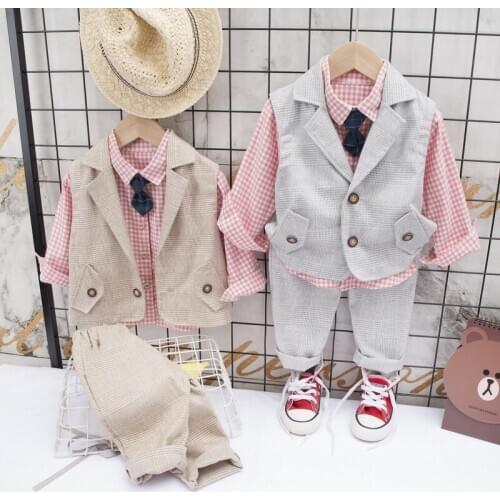 Baby Suit Autumn Children Boy Girls Clothes suit vest plaid Shirt Pants 2Pcs/set Toddler Casual Clothing Infant Kids Tracksuits