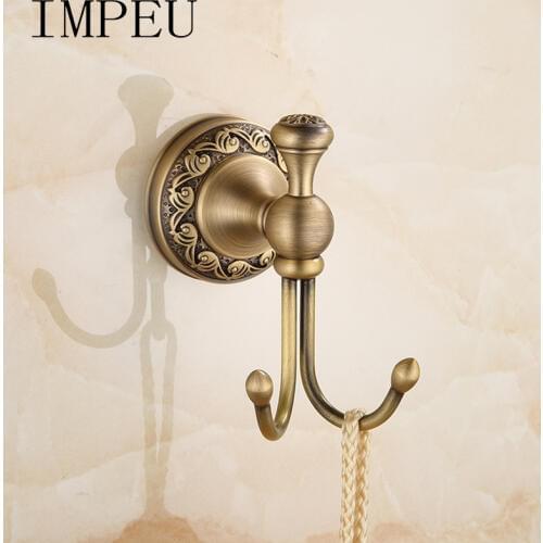 IMPEU Double Robe Hook, Coat and Towel Hooks for Bathroom Wall Mounted, Antique Bronze Finishes