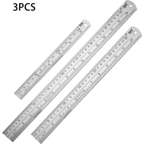 3Pcs/Set Double Sided Stainless Steel Straight Ruler Metal Scale Precision Measuring Hand Tool Stationery Drafting Accessory