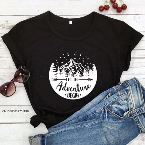 Let The Adventure Begin T-Shirt Trendy Women Graphic Hiking Top Tee Shirt Aesthetic Camping Outdoor Tshirt Premium Fabric