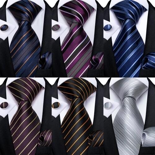 Striped Neck Tie For Men Fashion Mens Business Wedding Accessories Cravate Tie Pocket Square Cufflinks Set Gift For Men DiBanGu
