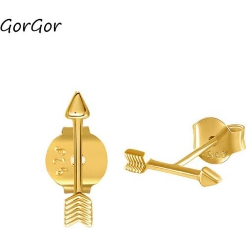 GorGor Stud Earrings Women 925 Sterling Pattern Arrow Gold Plated Individuality Exquisite Anniversary Jewelry 60202265050C
