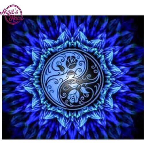 Diy 3d square diamond painting picture of rhinestones canvas paint Blue mandala flower diamond mosaic embroidery handcrafts gift