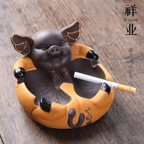 Cute smiley face piggy ceramic ashtray Big ear pig ashtray Home furnishings