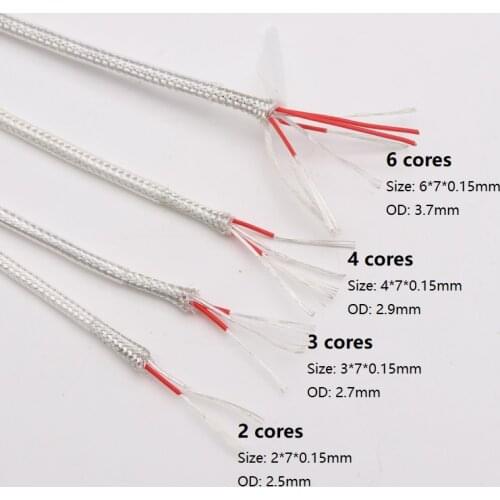 PT100 Compensation Wire 3Cores OD 2.7mm PTFE Insulator Silver Plated Copper Shield Signal Line Thermal Resistance Sensor Cable