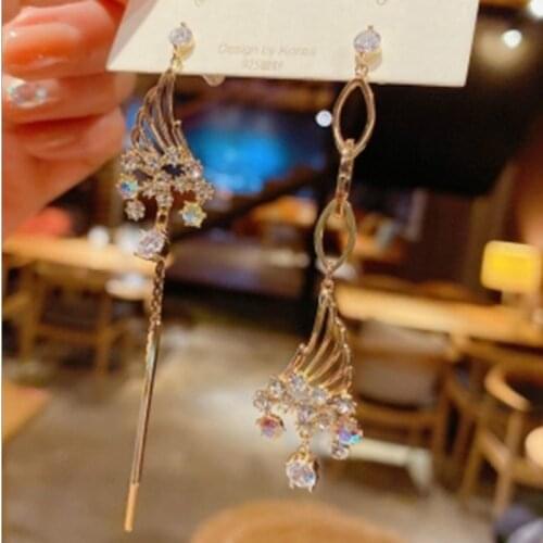 Korean Retro Asymmetric Wing Earrings Tassel Round Flower Long Statement Wings Earings Fashion Jewelry Oorbellen Brincos Bijoux