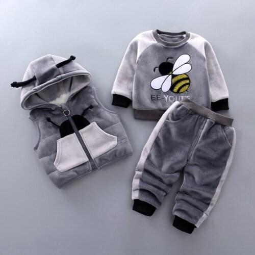 Childrens Winter Clothing Sets Three-Piece Set Baby Boys Bee Clothes Costume Toddler Girls Clothes Velvet Velour Fur Warm Sets