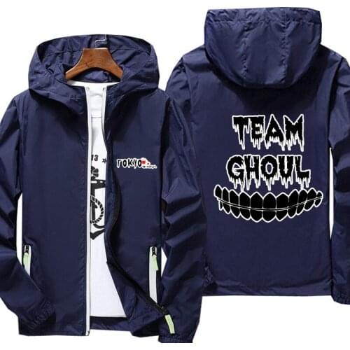 Custom Printed Tokyo Ghoul Jacket Spring Autumn reflective zipper Windbreaker waterproof Jackets men street Hooded thin Coats