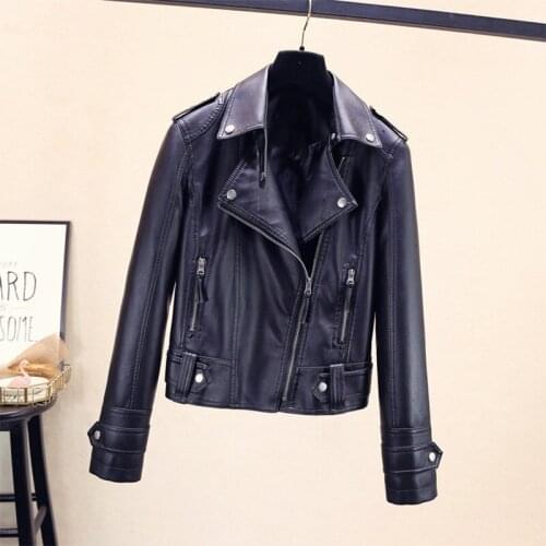 Spring Women Leather Coat Korean Slim Long Sleeve Short Faux Soft Motorcycle Jacket Casual Outerwear Ladies Clothes Tide H1249