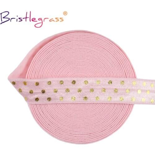 BRISTLEGRASS 2 5 10 Yard 5/8" 15mm Gold Polka Dot Foil Print Fold Over Elastics FOE Spandex Band Tape Hair Tie Dress Sewing Trim