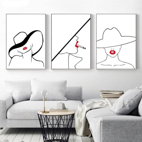 Minimalist Elegant Woman Red Lip Wall Art Canvas Painting Nordic Posters And Prints Wall Pictures For Living Room Home Decor