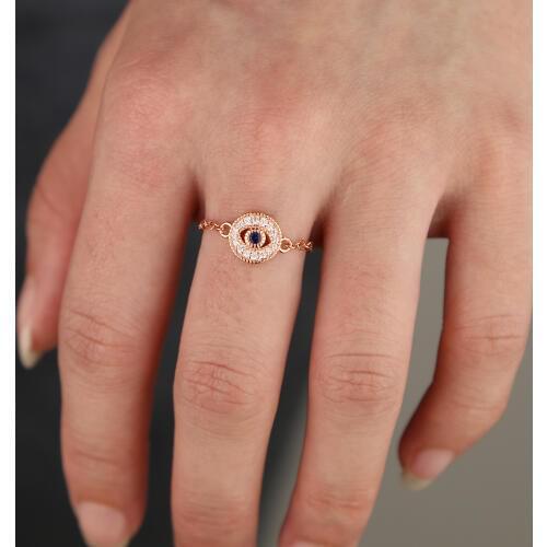 Minimal delicate dainty Knuckle midi women finger evil eye charm ring adjust chain lucky eye rings