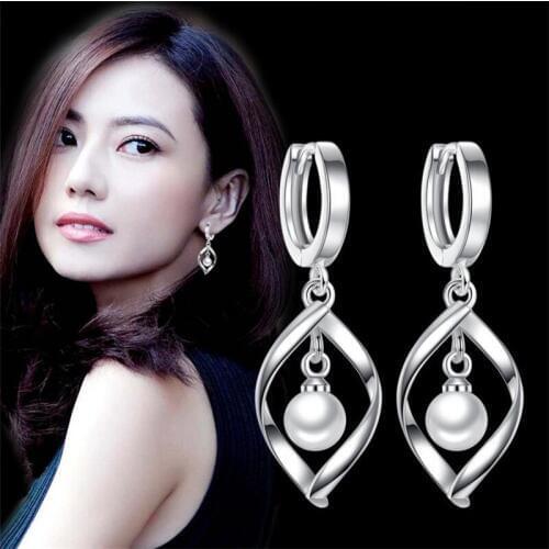 TJP Trendy 925 Sterling Silver Earrings For Girl Party Accessories Girl Fashion Pearl Drop Earrings For Women Jewelry Christmas
