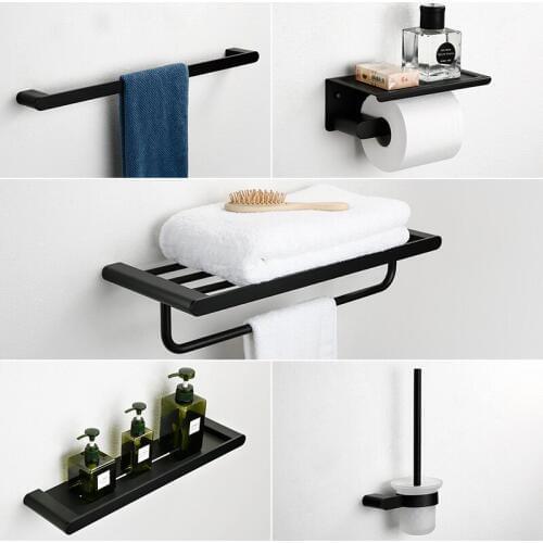 Bathroom Accessories Set Towel Rack Towel Bar Toilet Brush Holder Corner Shelf Tissue Holder Bath Hardware Set Black Finished