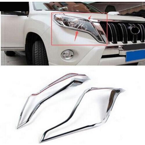 For Toyota Land Cruiser Prado FJ150 FJ 150 2014 2015 ABS Chrome Plated Head Light Cover Precut Overlays 2pcs/set