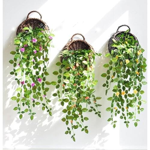 Wall Hanging Flower Basket Natural Wicker Large Handmade Wicker Basket Rattan Flower Basket Garden Hanging Vine Vase Planter