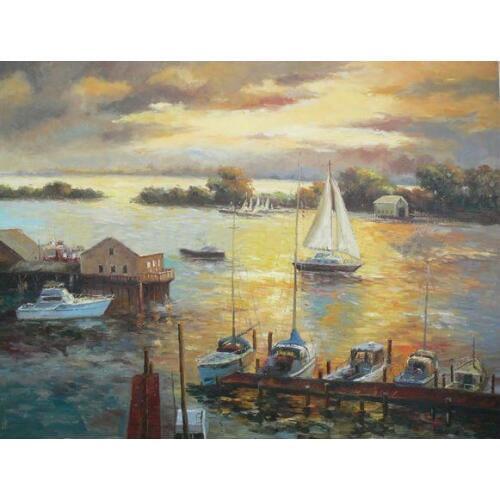 Excellent Artist Team Supply High Quality Hand-painted Modern Landscape Oil Painting On Canvas Boat Oil Painting Decorative