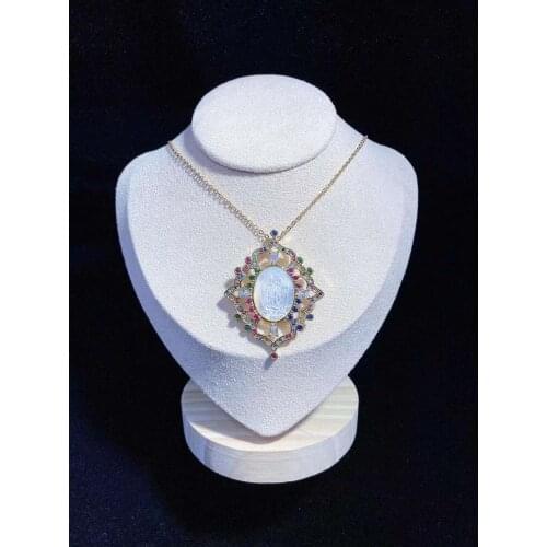 18" Mop shell cameo Virgin Mary colorful CZ Micro Pave Pendant chain necklace
