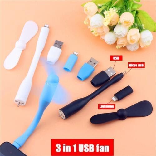 Mini Portable 3 in 1 USB Fan For iPhone7 Xiaomi Samsung OTG Android Phone Multifunction Small Travel Fan Laptop USB Gadgets