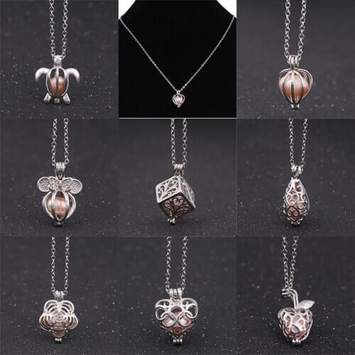Romantic Imitation Pearl Oyster Bead Locket Cage Pendant Charms Necklace Gift